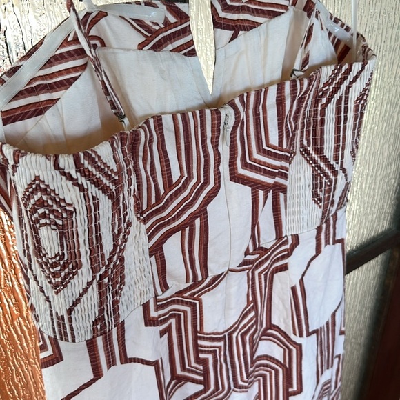 By Anthropologie Strapless Linen Plunge-neck MIDI Dress Size 14 NWT BROWN motif - Picture 16 of 17